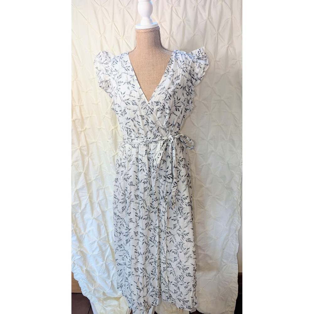 A New Day Women's Cream & Black Floral Print‎ Tie Front Sundress Size Large